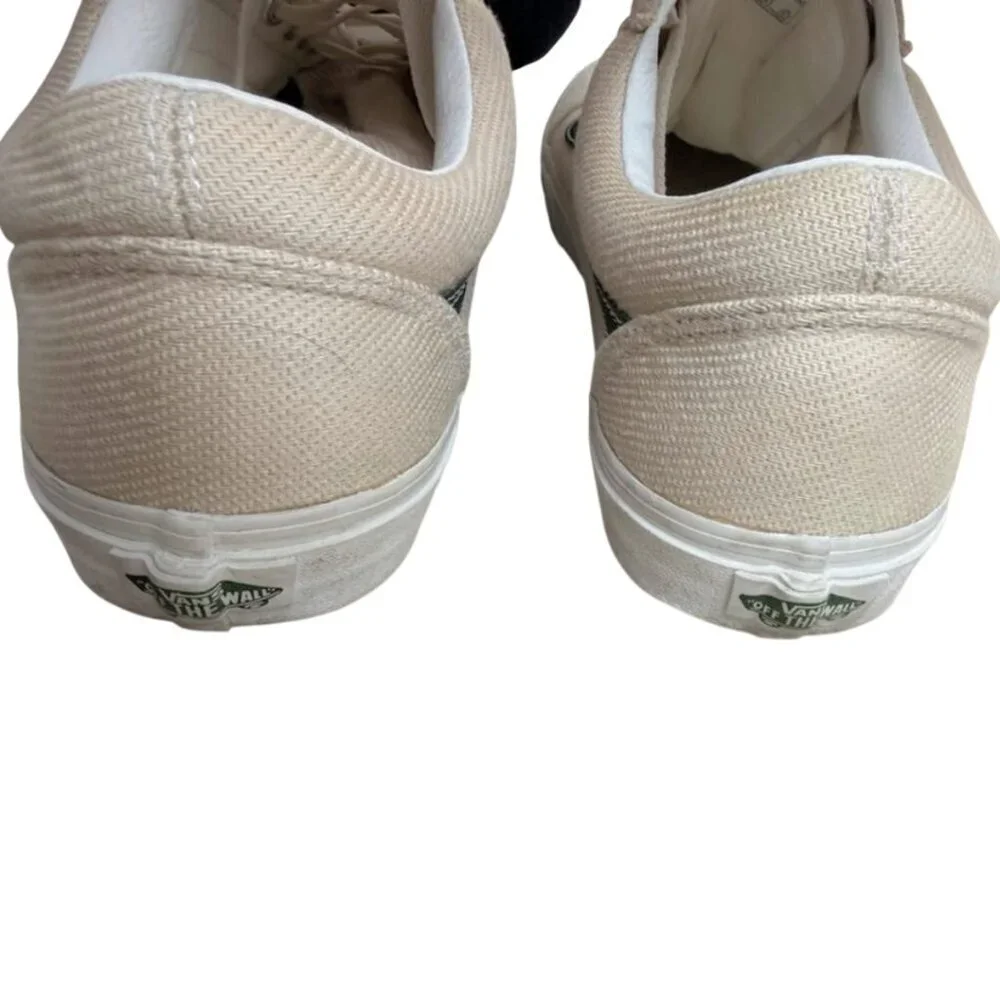 Vans Old Skool Beige Canvas Sneakers with Green Stripe – Size 10